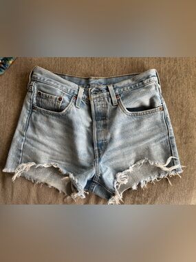 Levi's Light Blue Distressed Denim Cutoff Shorts